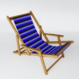[ Thumbnail: Medium Slate Blue, Blue & Black Colored Pattern of Stripes Sling Chair ]