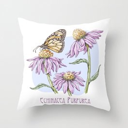 Nature's Symphony: Echinacea Garden with Butterfly Serenade Throw Pillow