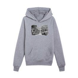 Black and White Watercolor Painting - Groenburgwal - Amsterdam Canal Kids Pullover Hoodies