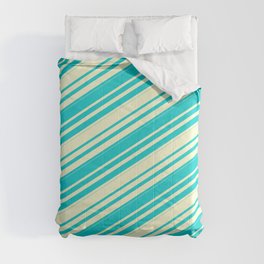 [ Thumbnail: Dark Turquoise & Light Yellow Colored Lines/Stripes Pattern Comforter ]
