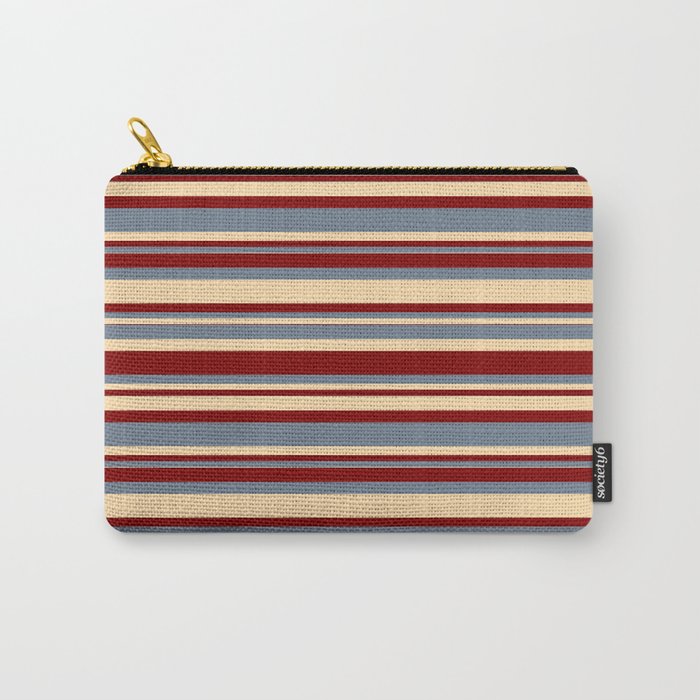 Slate Gray, Tan, and Maroon Colored Striped/Lined Pattern Carry-All Pouch