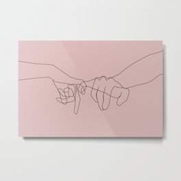 Blush Pinky Metal Print | Single Line, Curated, Promise, Blush, Drawn Hands, Pinky Swear, Pink, Love Drawing, Couple, Line Sketch 