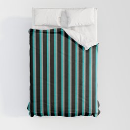 [ Thumbnail: Dark Gray, Black, and Dark Turquoise Colored Lines/Stripes Pattern Comforter ]