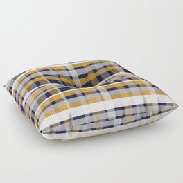 Modern Retro Plaid in Mustard Yellow, White, Navy Blue, and Grey Floor Pillow