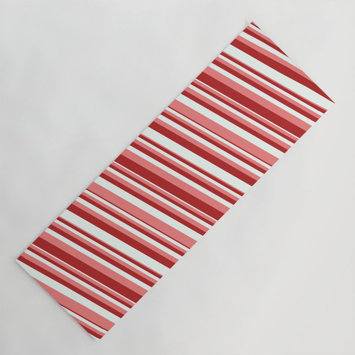 Light Coral, Red & Mint Cream Colored Stripes Pattern Yoga Mat