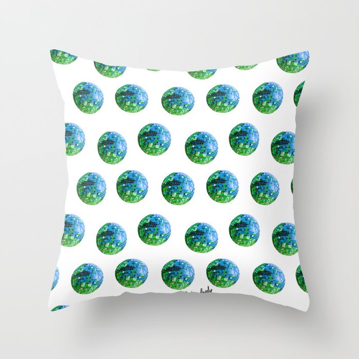 Disco ball blue green- white/transparent background Throw Pillow