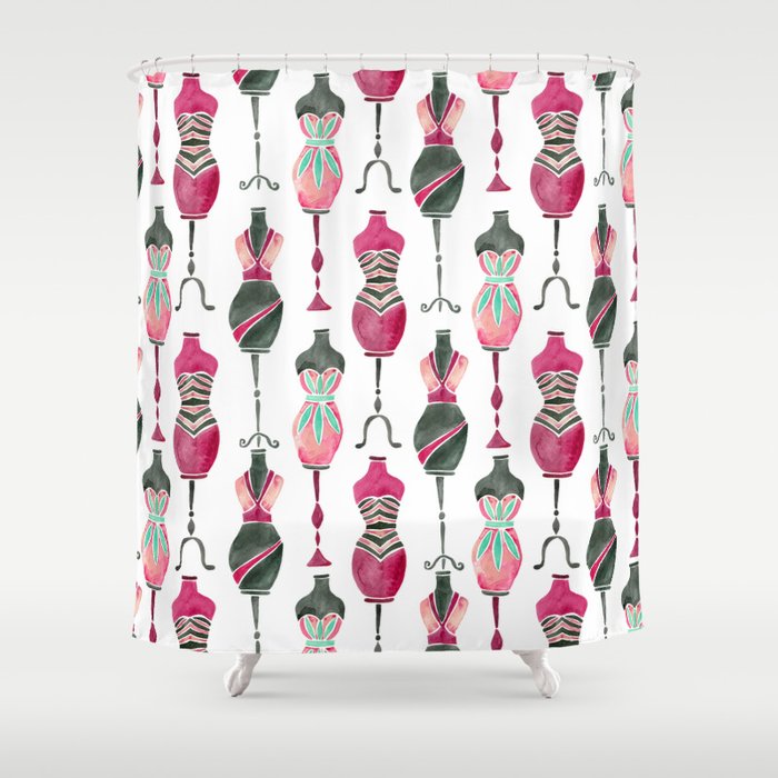 Vintage Dress Forms Pink Black Palette Shower Curtain By