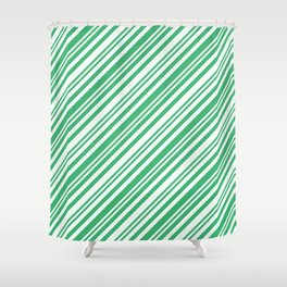 [ Thumbnail: Mint Cream and Sea Green Colored Lines Pattern Shower Curtain ]