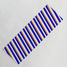 [ Thumbnail: Light Yellow, Blue & Chocolate Colored Lined/Striped Pattern Yoga Mat ]