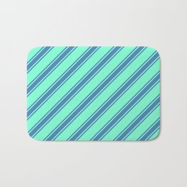 [ Thumbnail: Aquamarine and Blue Colored Striped/Lined Pattern Bath Mat ]
