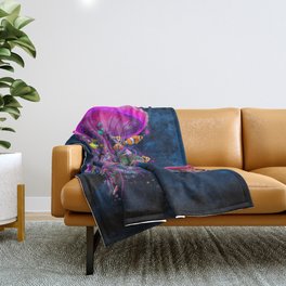 Floating Electric Jellyfish Worlds Throw Blanket