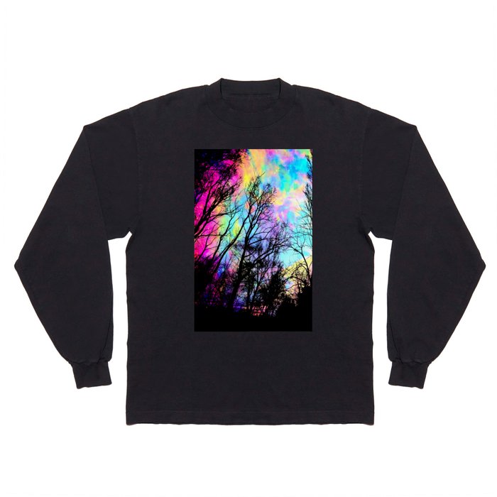 Black Trees Colorful space. Long Sleeve T Shirt