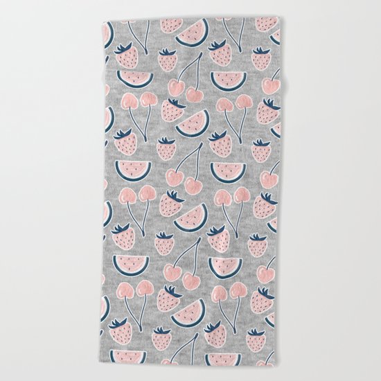 Fruit Pattern on Gray Melange Beach Towel