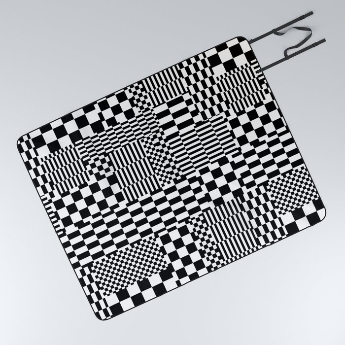 Glitchy Checkers // Black & White Picnic Blanket