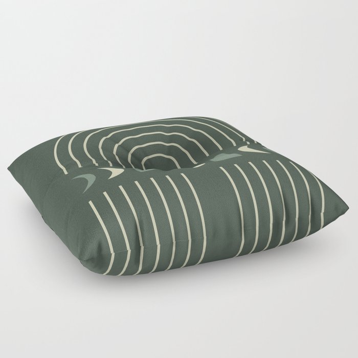 Geometric Lines and Shapes 7 in Sage Green Shades (Rainbow and Moon Phases Abstract) Floor Pillow