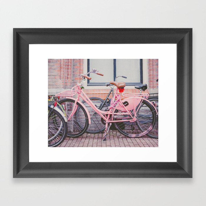 Pink Bike in Amsterdam Framed Art Print by Hello Twiggs | Society6