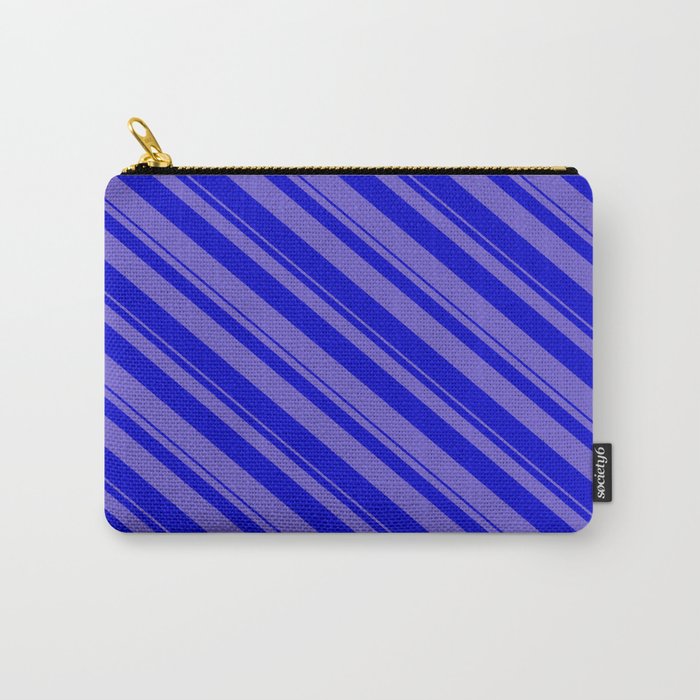 Slate Blue and Blue Colored Stripes/Lines Pattern Carry-All Pouch