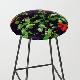 French riviera tropical garden | Red hibiscus flowers among green leaves | Spring botanicals Bar Stool