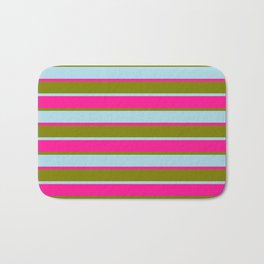 [ Thumbnail: Green, Light Blue, and Deep Pink Colored Lines/Stripes Pattern Bath Mat ]