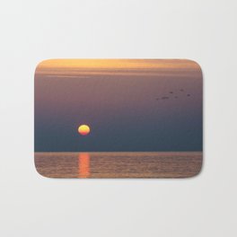 Sunrise Over the Sea Bath Mat | Clouds, Sunlight, Landscape, Seaguls, Wave, Sun, Sky, Sea, Golden, Dp Design Art 