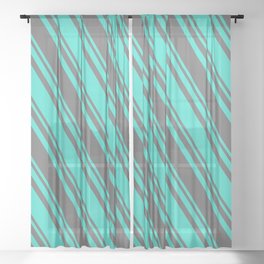 [ Thumbnail: Dim Gray and Turquoise Colored Stripes Pattern Sheer Curtain ]