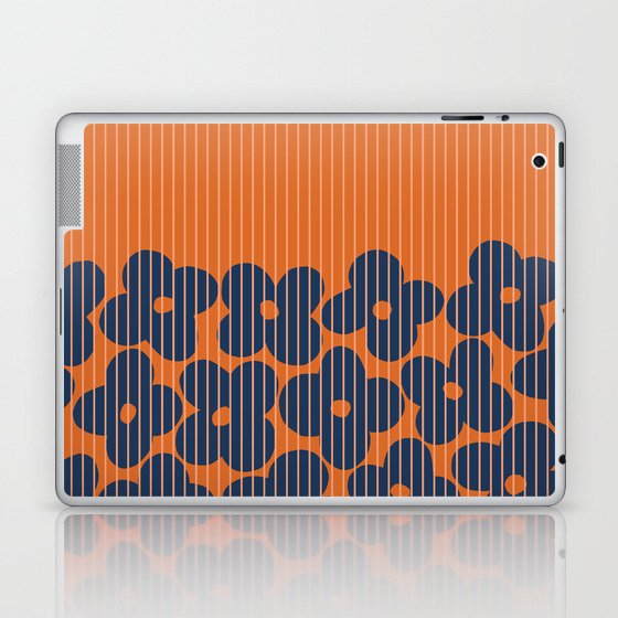 Abstract Floral Patterns 12 in Navy Blue Orange Laptop & iPad Skin