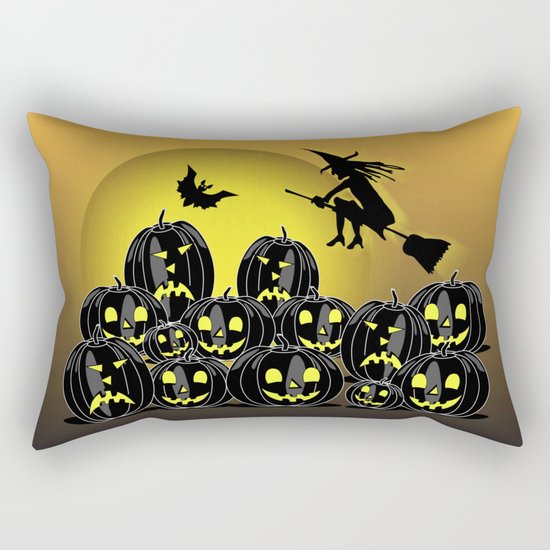 Pumpkins and witch in front of a full moon Rectangular Pillow