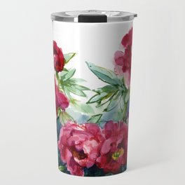 red сhinese peonies, watercolor drawing Travel Mug