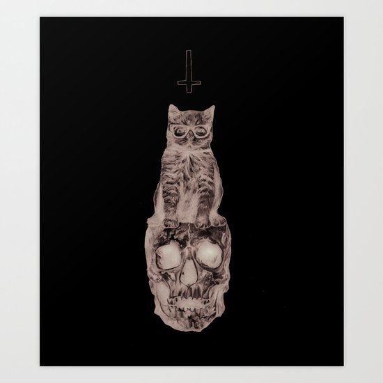 The Cat, The Skull, The Cross Art Print