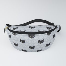 Tuxedo Cat Faces with Gray Floral Ornament Pattern Fanny Pack