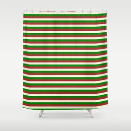 [ Thumbnail: Green, Brown & Beige Colored Lined Pattern Shower Curtain ]