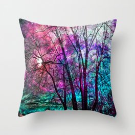Purple teal forest Throw Pillow
