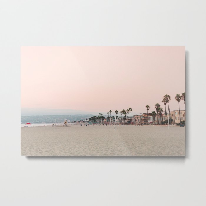 California Pink Beach Sunset Photography Metal Print