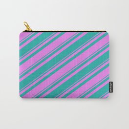 [ Thumbnail: Violet and Light Sea Green Colored Stripes/Lines Pattern Carry-All Pouch ]