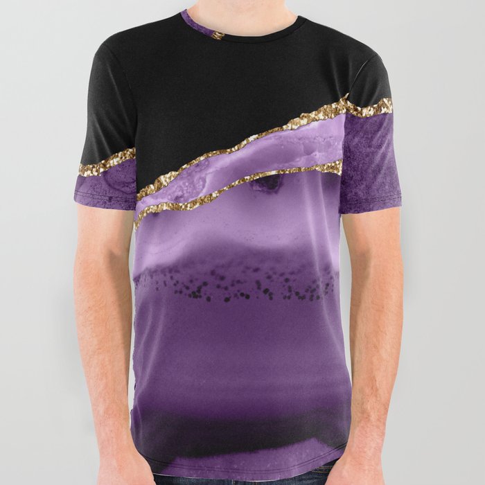 Purple & Gold Agate Texture 13 All Over Graphic Tee