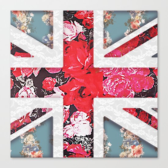 God save the Queen | Elegant girly red floral & lace Union Jack Canvas Print