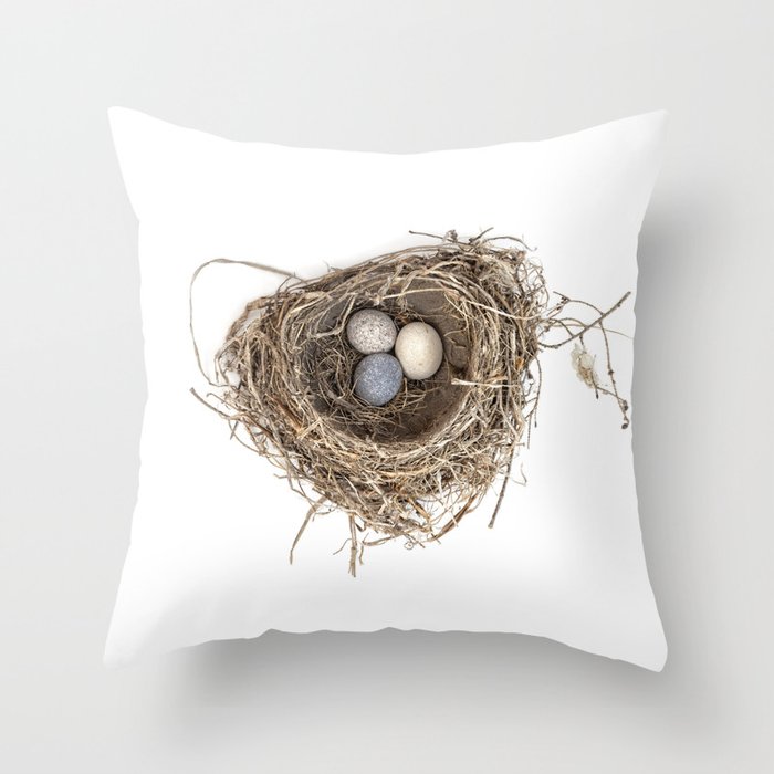 Bird Nest with Stone Eggs Throw Pillow by Wild Poetry Society6