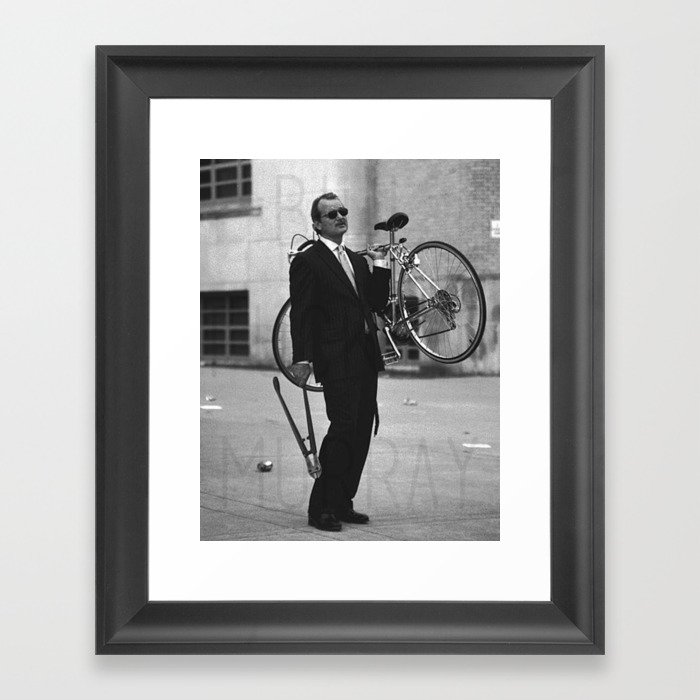 Bill F Murray stealing a bike. Rushmore production photo. Framed Art Print