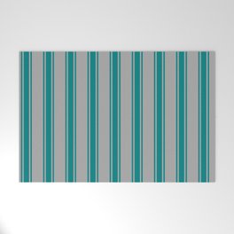 [ Thumbnail: Dark Grey & Teal Colored Striped Pattern Welcome Mat ]