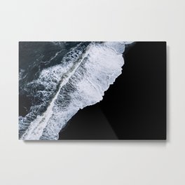 Waves crashing on a black sand beach Metal Print