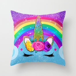 Rainbow Sparkle Unicorn Throw Pillow