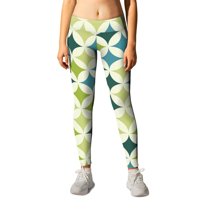 Blue and Green Plaid and Circle Clean Geometric Pattern Leggings
