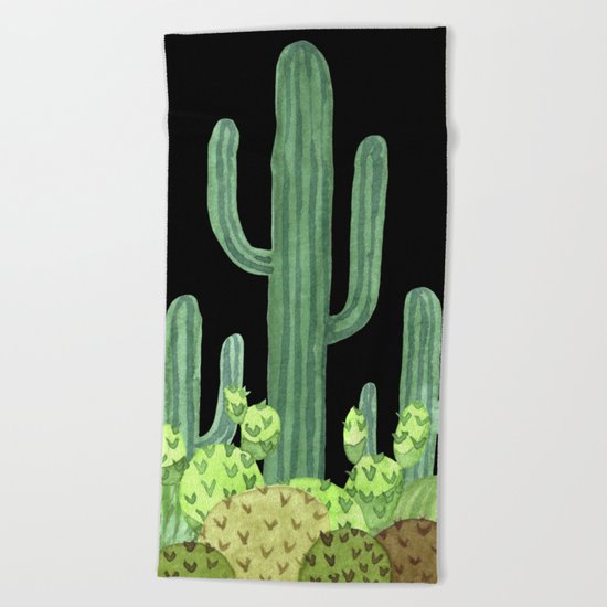Night Desert Prickly Cactus Bunch Beach Towel