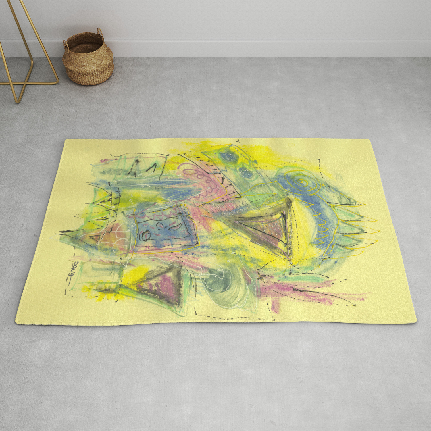 Abstract Painting Illustration On Granulated Yellow Paper