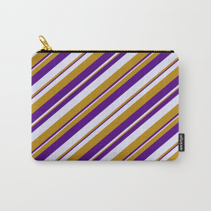 Dark Goldenrod, Indigo, and Lavender Colored Lined Pattern Carry-All Pouch