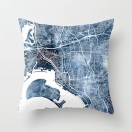 San Diego Map Navy Blue Watercolor by Zouzounio Art Throw Pillow
