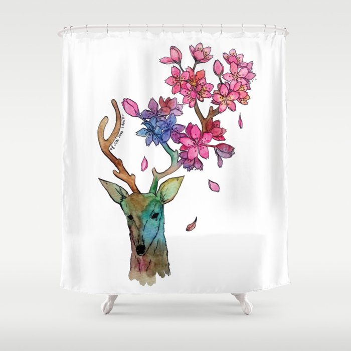 A deer with cherryblossom Shower Curtain