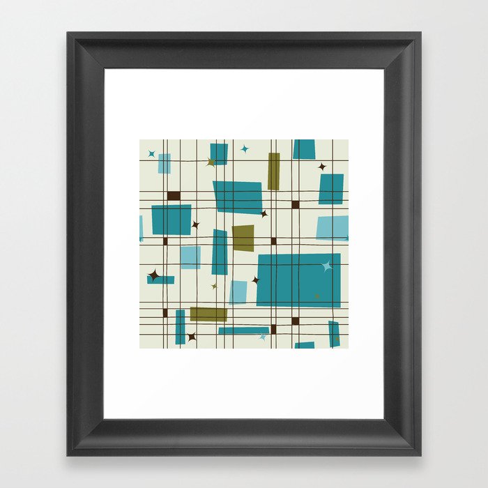 Mid-Century Modern (teal) Framed Art Print