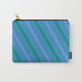 [ Thumbnail: Cornflower Blue and Dark Cyan Colored Striped/Lined Pattern Carry-All Pouch ]