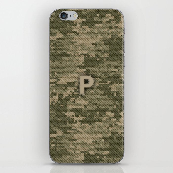 Personalized P Letter on Green Military Camouflage Army Design, Veterans Day Gift / Valentine Gift / Military Anniversary Gift / Army Birthday Gift  iPhone Skin